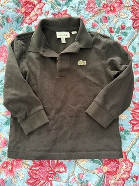 Lacoste Kids Long Sleeve Polo in Dark Brown with Green Crocodile Logo